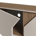 Meuble TV 3 portes 150cm en mélaminé beige et imitation bois avec découpe graphique oblique - ANOUK