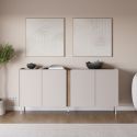 Buffet 4 portes 180cm en mélaminé beige et imitation bois avec découpe graphique bandeau - LIWENN
