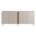 Buffet 4 portes 180cm en mélaminé beige et imitation bois avec découpe graphique bandeau - LIWENN