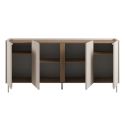 Buffet 4 portes 180cm en mélaminé beige et imitation bois avec découpe graphique bandeau - LIWENN