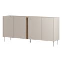 Buffet 4 portes 180cm en mélaminé beige et imitation bois avec découpe graphique bandeau - LIWENN
