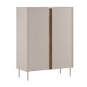 Meuble d'appoint 2 portes en mélaminé beige et imitation bois avec découpe graphique bandeau - LIWENN