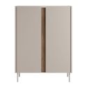 Meuble d'appoint 2 portes en mélaminé beige et imitation bois avec découpe graphique bandeau - LIWENN