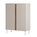 Meuble d'appoint 2 portes en mélaminé beige et imitation bois avec découpe graphique bandeau - LIWENN