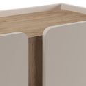 Meuble d'appoint 2 portes en mélaminé beige et imitation bois avec découpe graphique bandeau - LIWENN