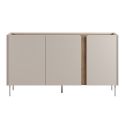 Buffet 3 portes 150cm en mélaminé beige et imitation bois avec découpe graphique bandeau - LIWENN
