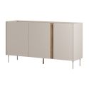 Buffet 3 portes 150cm en mélaminé beige et imitation bois avec découpe graphique bandeau - LIWENN