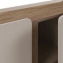 Buffet 3 portes 150cm en mélaminé beige et imitation bois avec découpe graphique bandeau - LIWENN