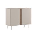 Meuble de rangement 2 portes en mélaminé beige et imitation bois avec découpe graphique bandeau - LIWENN