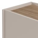 Meuble de rangement 2 portes en mélaminé beige et imitation bois avec découpe graphique bandeau - LIWENN
