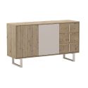 Buffet 2 portes 3 tiroirs en mélaminé imitation bois et beige piètement et poignées métal - MYRINE