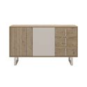 Buffet 2 portes 3 tiroirs en mélaminé imitation bois et beige piètement et poignées métal - MYRINE