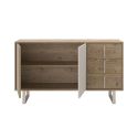 Buffet 2 portes 3 tiroirs en mélaminé imitation bois et beige piètement et poignées métal - MYRINE