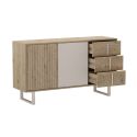 Buffet 2 portes 3 tiroirs en mélaminé imitation bois et beige piètement et poignées métal - MYRINE