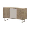 Buffet 2 portes 3 tiroirs en mélaminé imitation bois et beige piètement et poignées métal - MYRINE