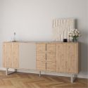 Buffet 3 portes 3 tiroirs en mélaminé imitation bois et beige piètement et poignées métal - MYRINE