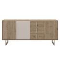 Buffet 3 portes 3 tiroirs en mélaminé imitation bois et beige piètement et poignées métal - MYRINE