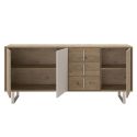Buffet 3 portes 3 tiroirs en mélaminé imitation bois et beige piètement et poignées métal - MYRINE