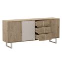 Buffet 3 portes 3 tiroirs en mélaminé imitation bois et beige piètement et poignées métal - MYRINE