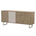 Buffet 3 portes 3 tiroirs en mélaminé imitation bois et beige piètement et poignées métal - MYRINE