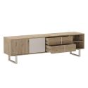 Meuble TV 2P 2T et 2 niches en mélaminé imitation bois et beige piètement et poignées métal - MYRINE