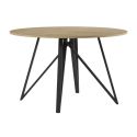 Table ronde Ø120cm plateau en mélaminé imitation chêne clair et pieds design en métal laqué noir - URIELLE