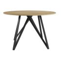 Table ronde Ø120cm plateau en mélaminé imitation chêne clair et pieds design en métal laqué noir - URIELLE