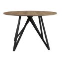 Table ronde Ø130cm plateau en mélaminé imitation chêne moyen et pieds design en métal laqué noir - URIELLE