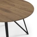 Table ronde Ø130cm plateau en mélaminé imitation chêne moyen et pieds design en métal laqué noir - URIELLE