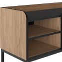 Meuble TV 3 portes 2 niches en mélaminé imitation bois et noir pieds métal noir - AELIA