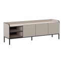 Meuble TV 3 portes 2 niches en mélaminé beige et noir pieds métal noir - AELIA