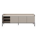Meuble TV 3 portes 2 niches en mélaminé beige et noir pieds métal noir - AELIA