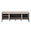 Meuble TV 3 portes 2 niches en mélaminé beige et noir pieds métal noir - AELIA