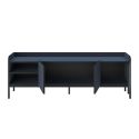 Meuble TV 3 portes 2 niches en mélaminé bleu et noir pieds métal noir - AELIA