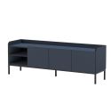 Meuble TV 3 portes 2 niches en mélaminé bleu et noir pieds métal noir - AELIA