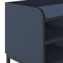 Meuble TV 3 portes 2 niches en mélaminé bleu et noir pieds métal noir - AELIA