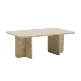 Table basse rectangulaire en mélaminé plateau beige et piètement imitation bois - HESTIA