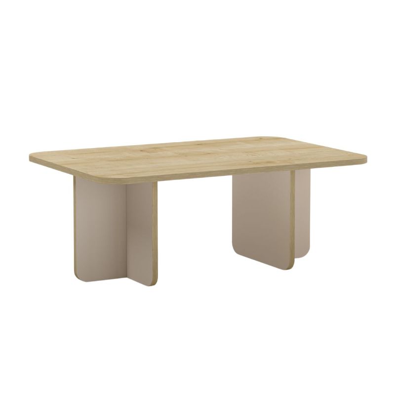 Table basse rectangulaire en mélaminé plateau imitation bois et piètement beige - HESTIA