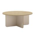 Table basse ronde Ø80cm en mélaminé plateau imitation bois et piètement beige - HESTIA