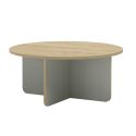 Table basse ronde Ø80cm en mélaminé plateau imitation bois et piètement vert sauge - HESTIA