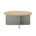 Table basse ronde Ø80cm en mélaminé plateau imitation bois et piètement vert sauge - HESTIA