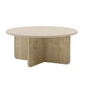 Table basse ronde Ø80cm en mélaminé plateau beige et piètement imitation bois - HESTIA
