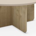Table basse ronde Ø80cm en mélaminé plateau beige et piètement imitation bois - HESTIA