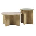Ensemble tables basses 1 table Ø70 plateau beige et 1 table Ø50 plateau vert sauge piètement imitation bois - HESTIA