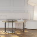 Tables basses gigogne 1 ovale plateau imitation bois et 1 ronde plateau vert sauge piètement métal noir - RHEA