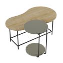 Tables basses gigogne 1 ovale plateau imitation bois et 1 ronde plateau vert sauge piètement métal noir - RHEA