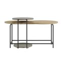 Tables basses gigogne 1 ovale plateau imitation bois et 1 ronde plateau vert sauge piètement métal noir - RHEA