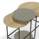 Tables basses gigogne 1 ovale plateau imitation bois et 1 ronde plateau vert sauge piètement métal noir - RHEA