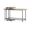 Tables basses gigogne 1 ovale plateau imitation bois et 1 ronde plateau vert sauge piètement métal noir - RHEA