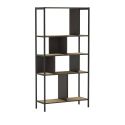 Etagère graphique 4 niveaux 88cm en mélaminé imitation bois et structure en métal laqué noir - ANTHEA
